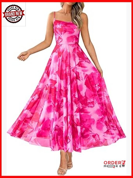 Dresses & Skirts - Sleeveless Cowl Neck Floral Maxi Dress A-Line Mesh Summer